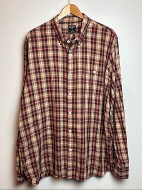 Todd Snyder x Albini Men’s Shirt XXL Italian Fabric Pink Brown Plaid Long Sleeve